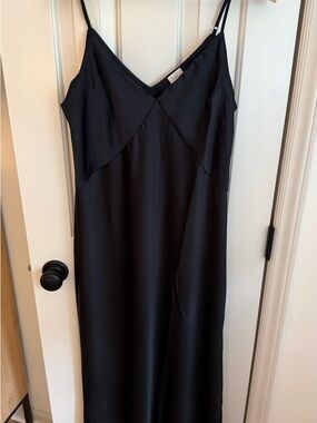 a new day Black Satin Slip Maxi Dress with Spaghetti Straps